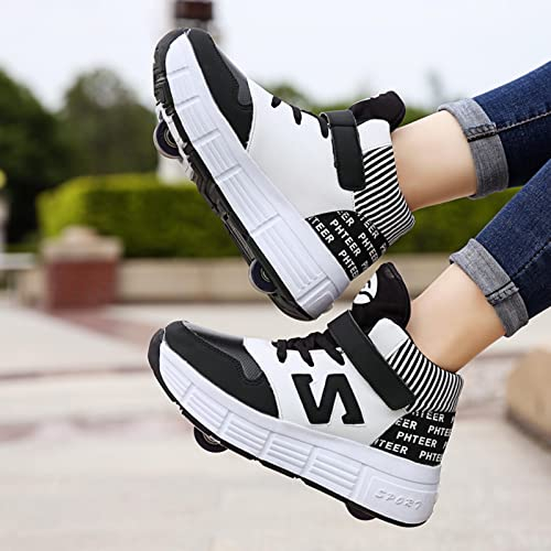 XRDSHY Kinder Schuhe Mit Rollen Skateboardschuhe Mit Rollen Light Rollschuhe Wheels Sportschuhe Skateboard Outdoor Gymnastik Turnschuhe Für Kinder Mädchen Junge Erwachsene,Black-38