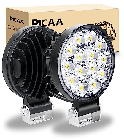 PICAA Foco de trabajo LED 2PCS 3.2 pulgadas 42W Mini Ronda LED Spot Tractor 12V-24V 6000K Focos LED para Tractores IP68 Impermeable Luz de Niebla Coche,SUV, UTV, ATV, Off-road,Camión,Moto,Barco