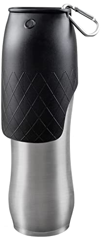 Wasserflasche Hund, 600ml Hundeflasche Trinkflasche Hund Katze Haustiere Auslaufsicher Wasserflasche aus Edelstahl Tragbare Hundetrinkflasche für Unterwegs,Training, Reise und Wandern, Schwarz