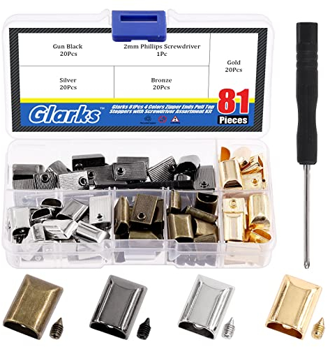 Glarks 81 chiusure per cerniera in lega, colore oro, argento, bronzo, nero canna di fucile, con fondo a vite, di ricambio, per cucito, fai da te, accessori artigianali