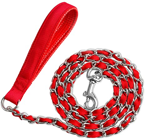 Ketten-Hundeleine, kaufest, Metallkette und Nylonseil, Haustier-Hundeleine mit gepolstertem Griff, robuste Kettenleinen für mittelgroße und große Hunde, Spazierengehen, Laufen