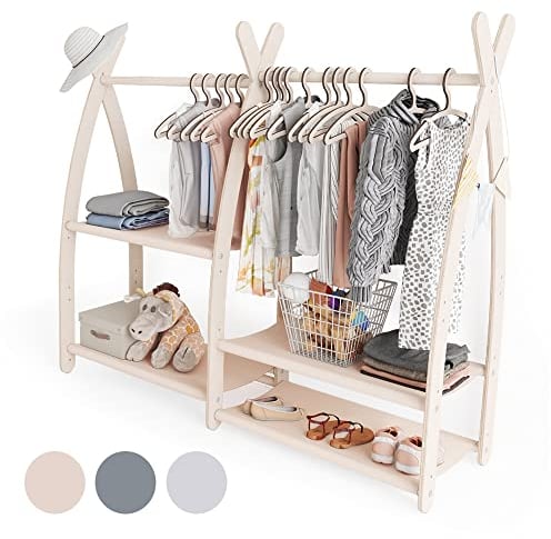 MAMOI® Garderobenständer Kinder 95x106x32cm / 53x95x32cm | Kleiderschrank Kinder | Garderobenständer | Kleiderstange für Kinder | Holzschiene | Garderobenholz Kinderzimmer | 100% ECO | Made in EU
