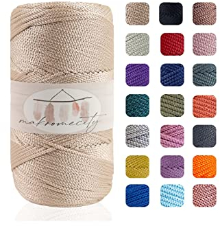 Makromecity Makramee Garn 2mm x 230m Premium Polyester Macrame Cord Polypropylene Yarn für Handwerk Wohndekorationen Platzteller Umhängetasche Handtasche Runner Schnullerkette 20 Farbe