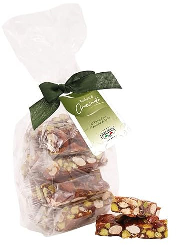 LUSCIOUX Tocchetti di croccante in Confezione Crystal 200 g con fiocco (Al Pistacchio e Mandorla di Sicilia)
