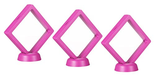 PATIKIL 3Stk.3,5 x 3,5 3D Floating Vitrine Münzdisplay Aufhängerahmenhalter mit Standfuß für Schmuckstücke Medaillon, Pink