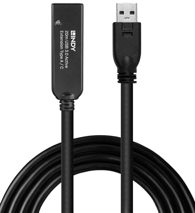 LINDY 20m USB 3.0 Type A to C, Active Extension Cable, Long Distance USB Connection, PCs, Macs, Laptops, MacBook, Tablet, Smartphone, PS5, VR Headset, Printer, Webcam, Ext Drive etc.