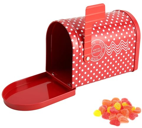 Cyrank Valentinstags-Briefkasten, Mailbox Form Keksdose aus Metall, Weihnachtskeksdose in Briefkastenform Mit Deckel Zum Verschenken, Aufbewahrungsdose, Süßigkeitenbox Für Ornamente, Geschenkbox