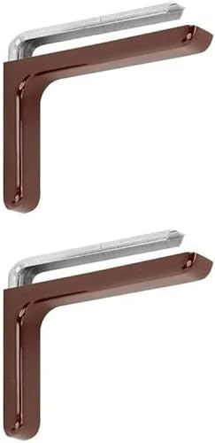 Coppia Staffe Reggimensola in Metallo Rivestito - Staffe Angolari Mensole a Parete - Supporto a L Mensole - Compresa di Viti Fissaggio e Copertura in PVC Colorato (24 cm, Marrone)