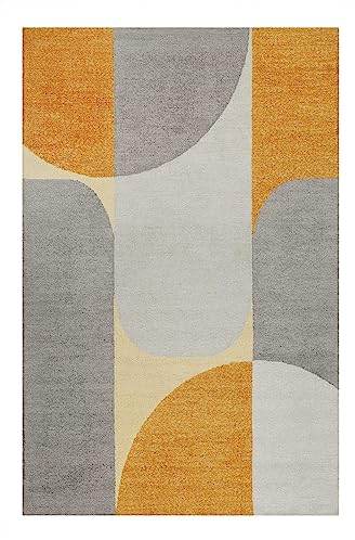 Wecon Home Moderner Esprit Kurzflor Teppich im Retro Design für Wohnzimmer, Schlafzimmer und Kinderzimmer – Backup (70 x 140 cm, gelb)