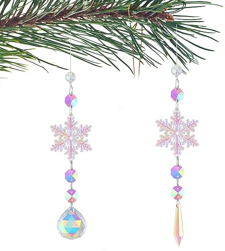 JAHEMU Schneeflocken Weihnachten Deko Sonnenfänger Kristall Fenster Weihnachtsbaum Kristall Schmuck DIY Neujahr Party Dekoration Hängen,2 Stück
