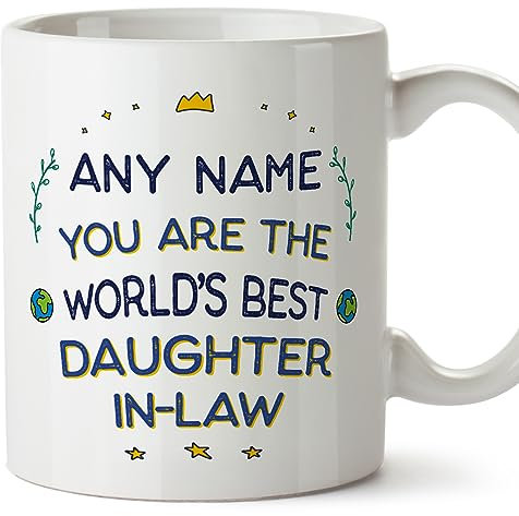 MUGFFINS Personalised Mug for Daughter in Law - in English - World's Best - Funny Custom Gift - Ceramic 11oz Mug