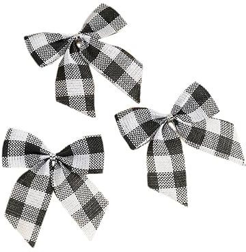 20 Stück Schleifen Weihnachtsbaum,Weihnachtsschleife Dekoschleife Glöckchen Weihnachtsbaumschmuck Zierschleifen Dekoration für Christbaumschmuck Hochzeit Geburtstag Weihnachten,Schwarz-weiß kariert
