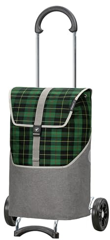 ANDERSEN Einkaufstrolley - Scala Shopper Gese grün | mit Flüsterrädern, klappbar, aus Stahl, bis 40 kg - Tasche mit Kordelzug, Fronttasche, Reflektoren, 46 L