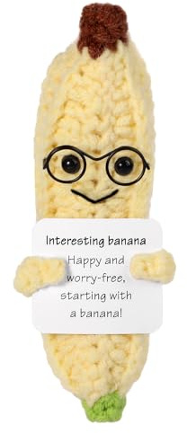 Lustige Positive Banane, 13cm Kreative Süße Gestrickte Bananenpuppe mit Inspirierender Karte Glücksgeschenk Interessantes Bananenhäkeln für Plüsch-Geburtstagsgeschenk Party-Dekoration Ermutigung