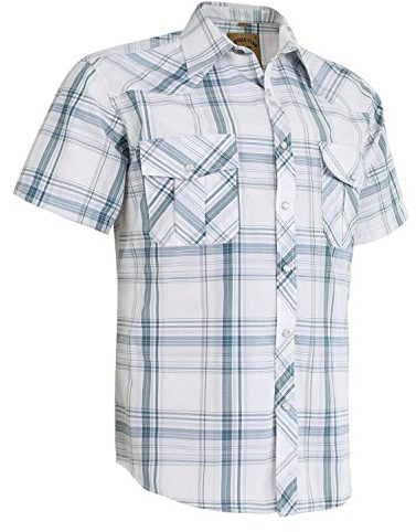 Dctop Chemise Hommes Manches Courtes Boutons Pression Décontractés Unicolore Costume Regular Fit Chemise Loisirs(Blanc à Carreaux #28 L)