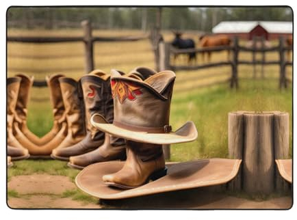 Cowgirl-Stiefel-Hut auf Bauernhöfen, 203 x 147 cm, weicher, waschbarer, rutschfester Teppich, perfekt für jeden Raum, verleiht Ihrer Heimdekoration einen Hauch von Persönlichkeit
