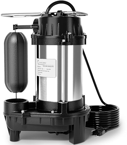 LANCHEZ 1/2 HP 5200 GPH Submersible Sump Pump Cast Iron and Stainless Steel with Integrated Vertical Float Switch, Sewage/Effluent Pump for Basement, Basin, Sewage System, 1-1/2 NPT Discharge