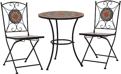 Rantry 3-TLG. Bistro-Set Gartenmöbel Set Sitzgruppe Stühle und Tisch Essgruppe Gartengarnitur Möbel Balkonset Garnitur für Hof Garten Terrasse und Mosaik Keramik Orange/Grau
