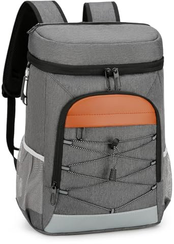 Droombouw 28L Picknickrucksäcke Kühlrucksack Ultraleicht Isolierte Cooler Bag Groß Wasserdichter Rucksack mit Flaschenöffner für Picknick Camping Strand Wandern Reisen Einkaufen Grau-2