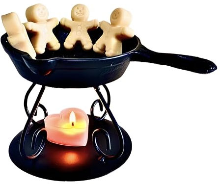Wax Melter, Mini Cast Iron Skillet with Warmer and Trivet Black Tea Lights Christmas Decorations Gift Box Wrapping (Black)