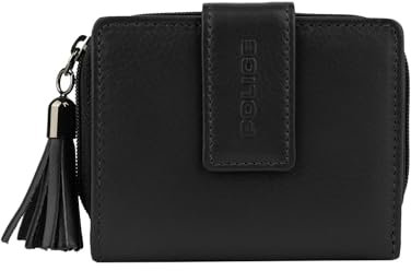 Police Portefeuille femme en cuir véritable, petit et fin, avec porte-cartes et porte-monnaie, avec boîte, Noir 63, Minimaliste