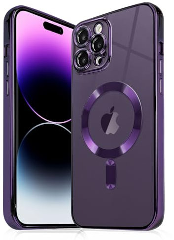 IAIYOXI Magnetic Clear Case for iPhone 15 Pro with Full Camera Lens Protection,Compatible with MagSafe,Plating Soft TPU Phone Case,Anti-Scratch Shockproof Slim Cover for Women Gilrs Men - Purple