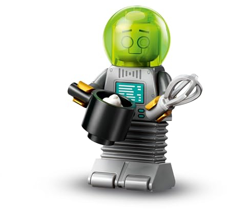 Roboter-Koch (Robot Butler), Lego Minifiguren Serie 26 Weltraum (Series 26 Space), einzelne Sammelfigur, Complete Set with Stand and Accessories, CMF (col26-9)