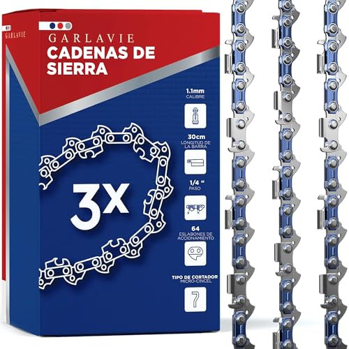 Garlavie 3 cadenas de motosierra de 30 cm LP 1,1 mm 64 eslabones – Cadenas de sierra universales para carpintería y paisajismo
