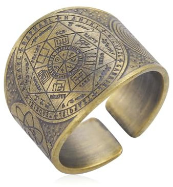 Ticome Seven Archangels Retro Style Solomon Seven Pointed Star Magic Circle Men's Bronze Stainless Steel Guard Ring, Trendy Accessories, Jewelry Gifts (Size 8, Adjustable Opening)