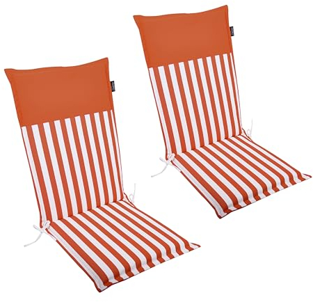 LILENO HOME Gartenstuhl Auflagen als [2er Set - Hochlehner] in Streifen Coralle - Uni Coralle - Bequeme Liegen als Sitzauflagen für Gartenmöbel - Stuhlkissen für Gartenstühle Malt