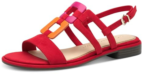 MARCO TOZZI Damen Sandalen flach mit Schließe Sommer, Rot (Red Comb), 38 EU