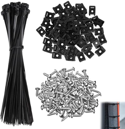 Fascette Plastica per Cablaggio, Fascette Elettricista Cavi Stringicavo con 100 Pezzi di Base e Viti per Cable Management, Fascette in Plastica Regolabili Multiuso - Nero