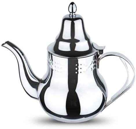 ROSSETTO Théière Induction Bouilloire inox à col de cygne en de qualité Premium 1,2 Litres, pour préparer thé et cafés, Argent