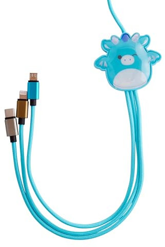 Squishmallows Tatiana 3-In-1 Charging Cable For iPhone, Samsung, Huawei, Sony and LG Phones. Includes A Micro-USB, A USB-C And A Lightning Connector Cable. Charge 3 Devices At Once. 1.2M Length