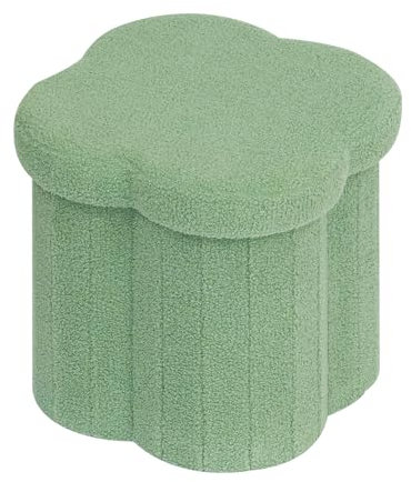 Bonlife Green Ottoman Storage Box,Teddy Storage Seat Box,Folding Small Footstool For Living Room,Kid's Toy Chest Box,Flower Shape,38x38x38cm