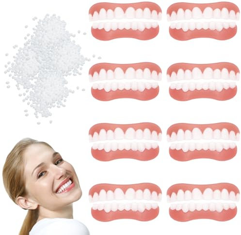 Scettar 8 Paires Fausses Dents,Dentier Provisoire,Dentier Silicone,Appareil Dentaire En Silicone,Pour Hommes Et Femmes,Prothèses Dentaires Réutilisables