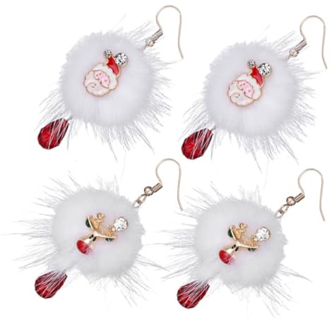 Holibanna 2 Paar Weihnachtsohrringe Plüsch Schneekugel-kugel Hirsch Ohrringe Pelzige Hausschuhe Winterhausschuhe Weihnachts-bonbonglas Herbst- Und Winterohrringe -bonbonglas Legierung