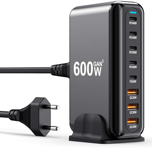 USB C Charger Block 600W 8 Port GAN Fast Charging Station Hub for Laptop, iPad, iPhone 16 Pro MAX Fast Charger Pixel DELL MacBook Pro/Air Galaxy S25 Steam Deck USB C 140W Adapter for Android