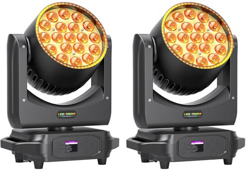 2 Piezas 19 LED Zoom Cabeza Móvil, 285W RGBW 4 en 1 Moving Head Professional Foco Wash DJ Luz con Tira de Luz para Boda Escenario Fiesta Concierto Navidad Halloween
