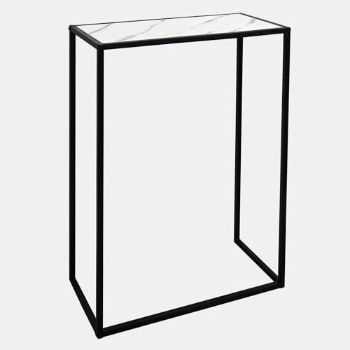OHS Console Side Table, Marble Look Top Slim Console Table For Hallway Sturdy Frame Compact Display Tables for Living Room Entryway Decorative, 56 x 26 x 76cm - White