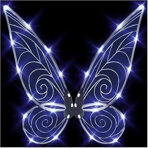 Feenflügel Leuchtende Erwachsene Kinder Schmetterlingsflügel, LED Feenflügel Funkelnde Engelsflügel für Kinder Halloween Cosplay Kostüm Engelsflügel (Weiß)