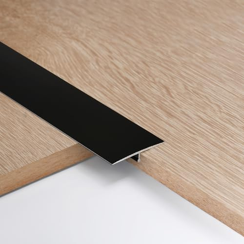 3pcs 4cm Aluminum T Molding Floor Transition Strip Metal Flat Divider Strip for Joining Floor Gaps Laminate Profile Flooring Edge Trim Cover Strips,0.9m Black
