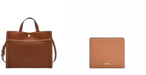 Fossil Damen Carmen Braune Ledertasche und Logan PU Portemonnaie, Set