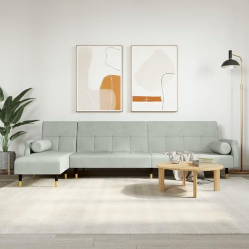 Mimdixy Kleine Sofa Schlafsofa in L-Form Hellgrau 271x140x70 cm Samt Zweisitzer Sofa für Wohnzimmer Schlafzimmer