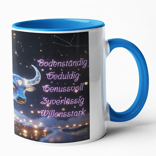 stier sternzeichen tasse taurus horoskop tierkreis zeichen erdenergie bodenständig astrologie becher geschenk geburtstag zodiac mug cosmic spirituell magie kraft tiere (03 blau – mit Motivdruck)