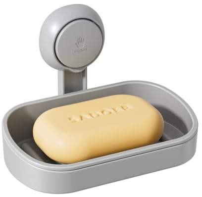 LEVERLOC Soap Dish for Shower, Drill-Free Suction Sponge Holder,Grey | Max Hold 3KG Waterproof Plastic Sink Soap Holder, Wall Mounted Removable Bathtub Organizer, Shower Organizer for Bathroom