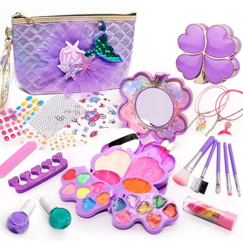 wiroouia Kinder Schmink Set - 26-Teiliges Waschbares Kosmetik Set Im Meerjungfrau Theme - Make-up für Mädchen,Für Mädchen 3-12 Jahre Zu Geburtstag, Rollenspiel Und Weihnachten