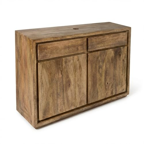 GOLDBEARUK Solid Mango Wood Vanity Unit 2 Cupboard 2 Drawers Large - Freestanding Bathroom Sink Cabinet For Vessel Sinks Countertop Basins – Pre-cut Centre Hole 75 * 100 * 35 Under Sink Unit