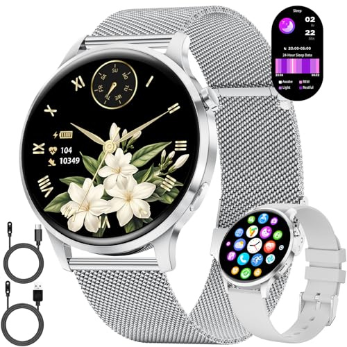 LIGE Smartwatch Damen Rund mit Telefonfunktion 7,9mm Dünn 1.32 AMOLED Elegant Fitnessuhr Frauen für Android iOS,Sportuhr mit Herzfrequenz Schlafmonitor,Menstruationszyklus,100+ Sportmodi,Silber