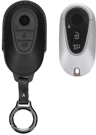 kwmobile Accessoire Clef de Voiture Compatible avec Mercedes Benz 3-Bouton Smart Coque - Coque clé de Voiture en Cuir véritable avec Porte-clés - Noir